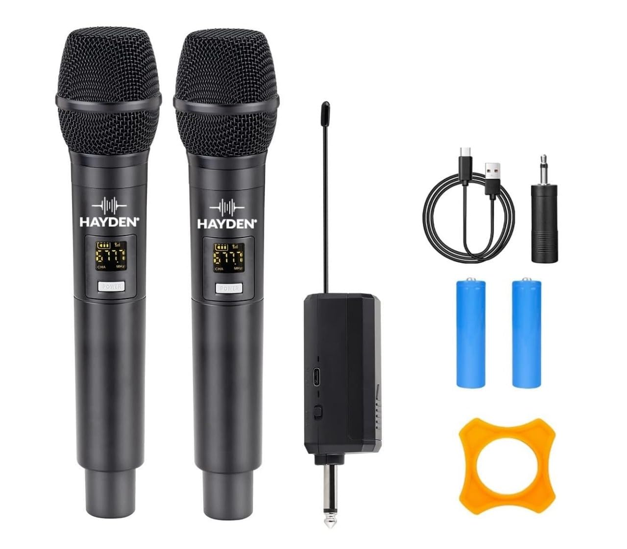 hayden HY-WVR-58-2 UHF Dual Wireless Microphone System – Dual Mic, Portable Digital Receiver, Handhelds for Singing, Recording, YouTube, Karaoke & Events-image-3