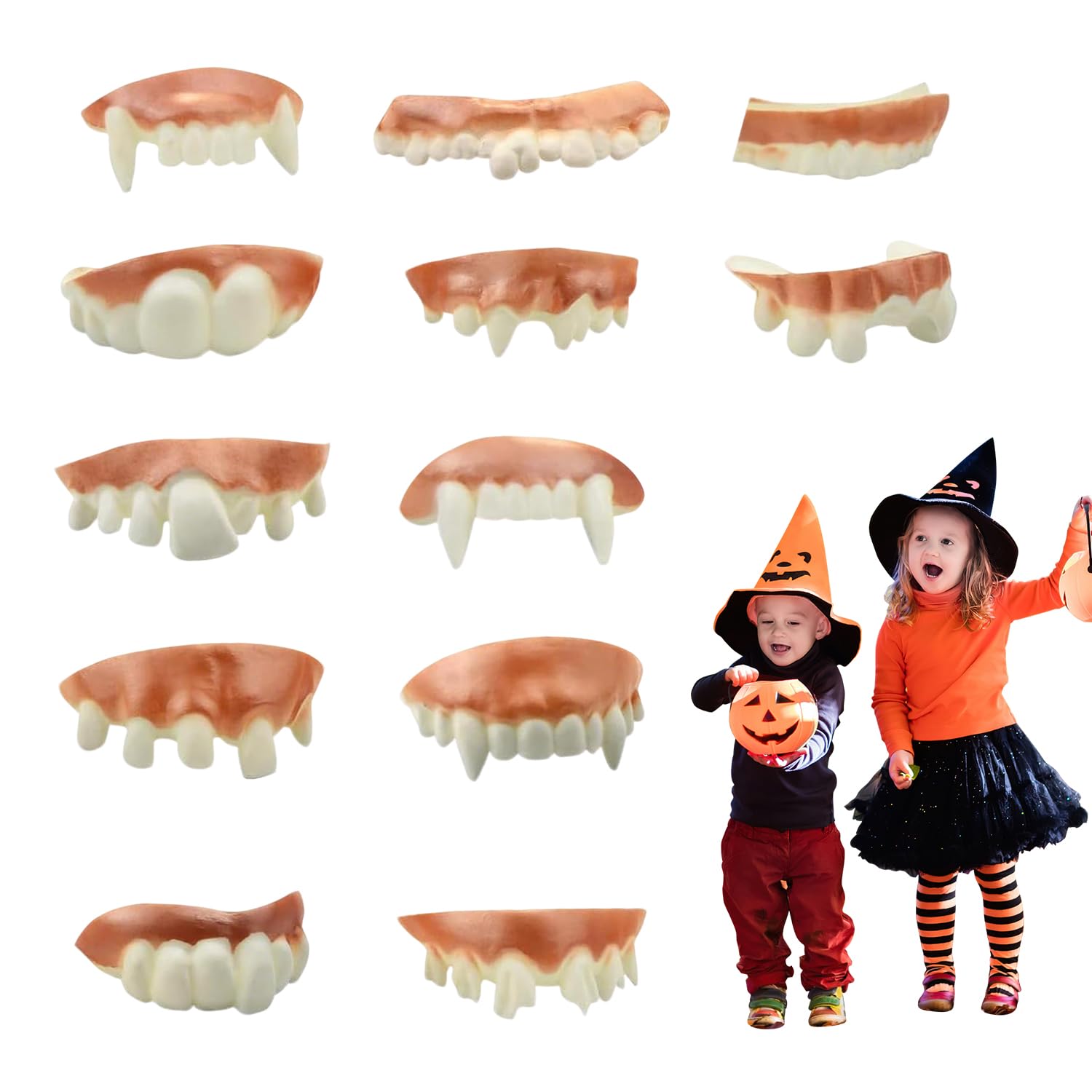 12 Pieces Fake Teeth, Fake Tooth, Fake Vampire Teeth, Halloween Teeth, Dracula Teeth, Joke Teeth Adult