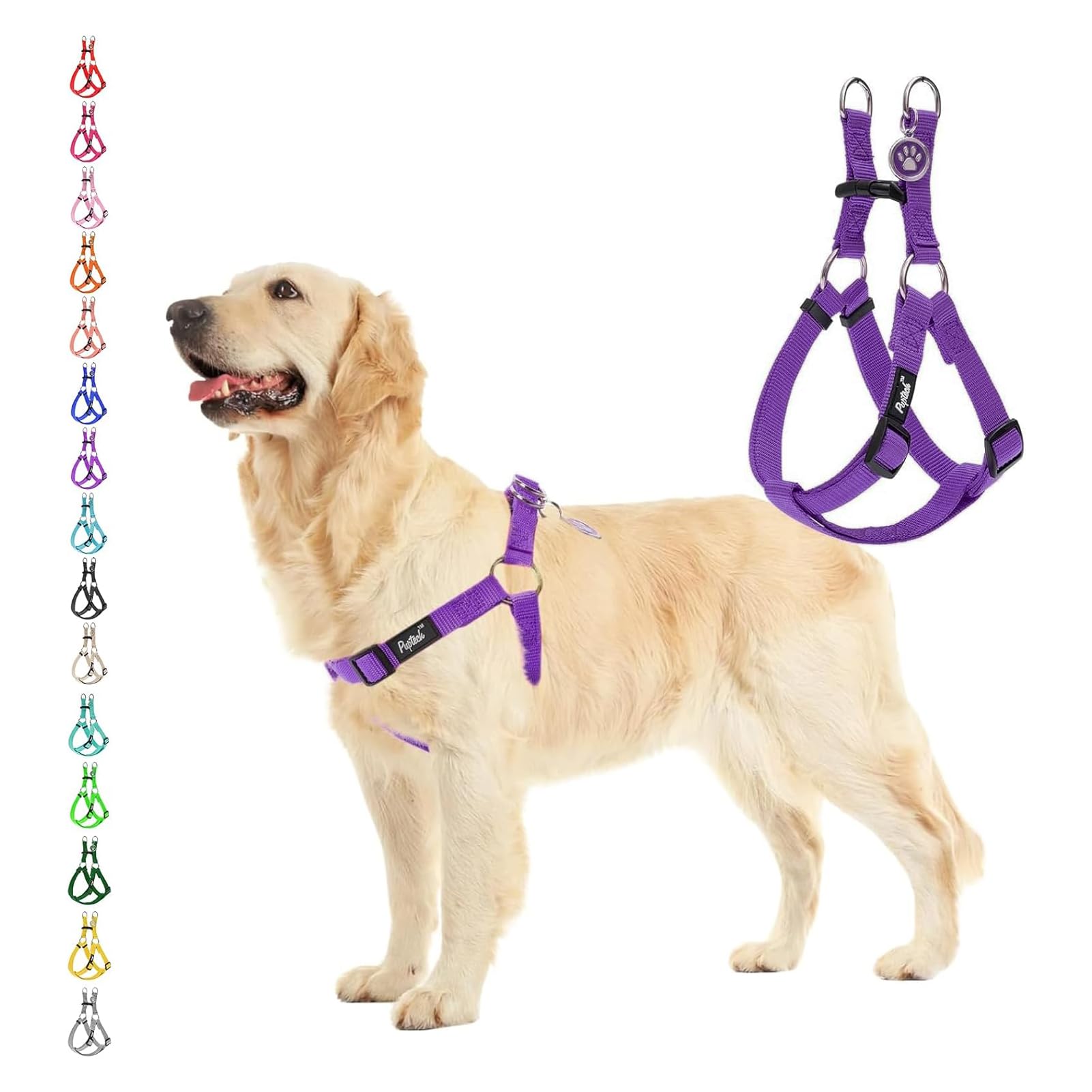 PUPTECK Step-in Dog Harness Medium Dog, Anti Pull Adjustable Dog Halter Easy Control for Walking, Purple