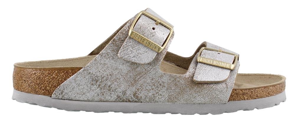 Birkenstock Womens Open Toe Casual Slide Sandals, Silver, Size 9.0
