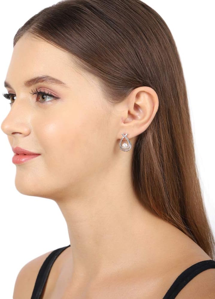Vanbelle Sterling Silver Jewelry - Rhodium Plated with 925 Stamp - Teardrop with Fresh Water Pearl Earring - Elegant Handcrafted Earring for Women - Image 5