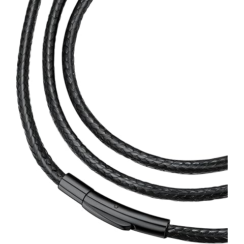 FaithHeart Braided Leather 2MM/3MM Necklace Cord for Men with Stainless Steel Snap Clasp, Waterproof Woven Wax Rope Chain for Pendant with Delicate Gift Box