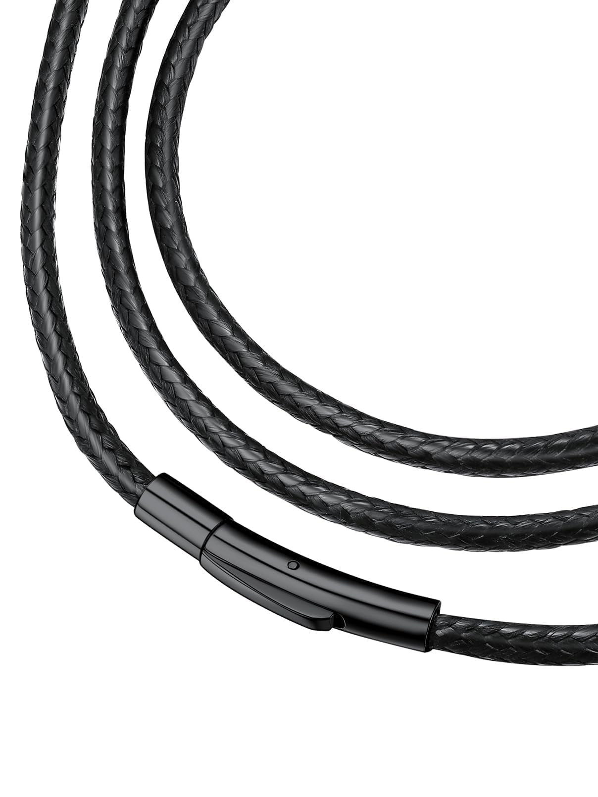 Braided Leather 2MM/3MM Necklace Cord for Men with Stainless Steel Snap Clasp, Waterproof Woven Wax Rope Chain for Pendant with Delicate Gift Box