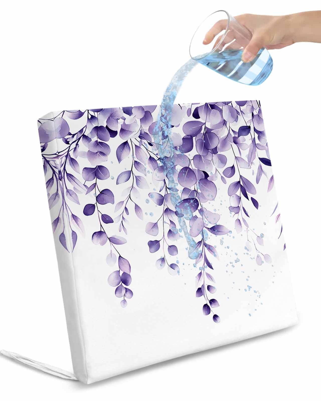 2 Pack Purple Eucalyptus Leaves Waterproof Cushion Covers with Ties, Outdoor Patio Chaise Lounge Chair Seat Cushion Slip Covers Replacement(Only Cover) Watercolor Spring Botanical 22