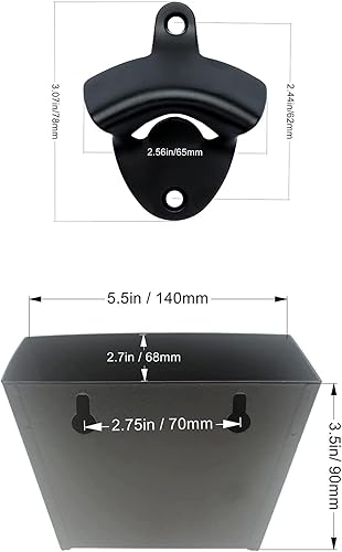 Miniatura 5 de Abrebotellas de montaje en pared negro con orificios de drenaje de acero inoxidable con captador de tapa
