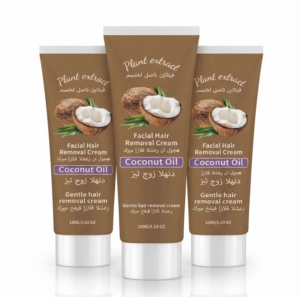 Coconut Oil Facial Hair Removal Cream 100g | Gentle Facefor Women | Plant Extract Formula for Upper Lip, Chin & Cheeks | Smooth Skin Hair Removal Cream for Sensitive Skin, Pack Of_3-image-16