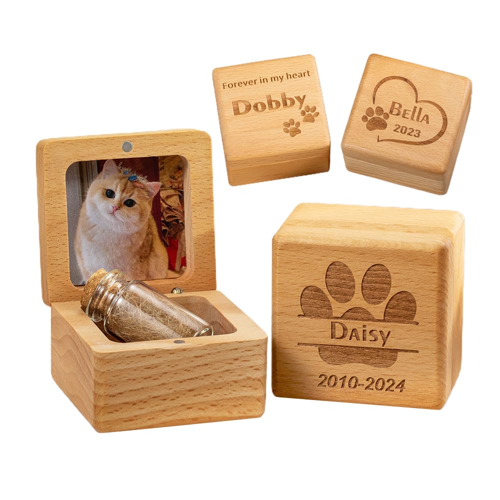 Custom Pet Urn Box with Glass Bottle Wooden Urn Box for Ashes Cremation Urn for Dogs Pet Memorial Box Pet Remembrance Cat Dog Hair Keepsake Personalized Dog Urn Cat Urn Ashes Keepsake Pet Loss Gift