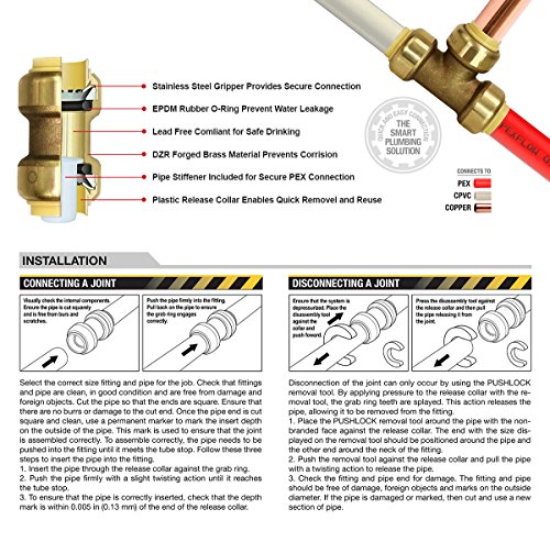 Everflow Supplies Pushlock UPBVF12 1/2 Inch Push X Female Ball Valve for Push-Fit Valve, Full Port Ball Valve Design w/Single Lever Heavy Duty Rust Resistant Handle, Forged Brass Construction - Thumbnail 5