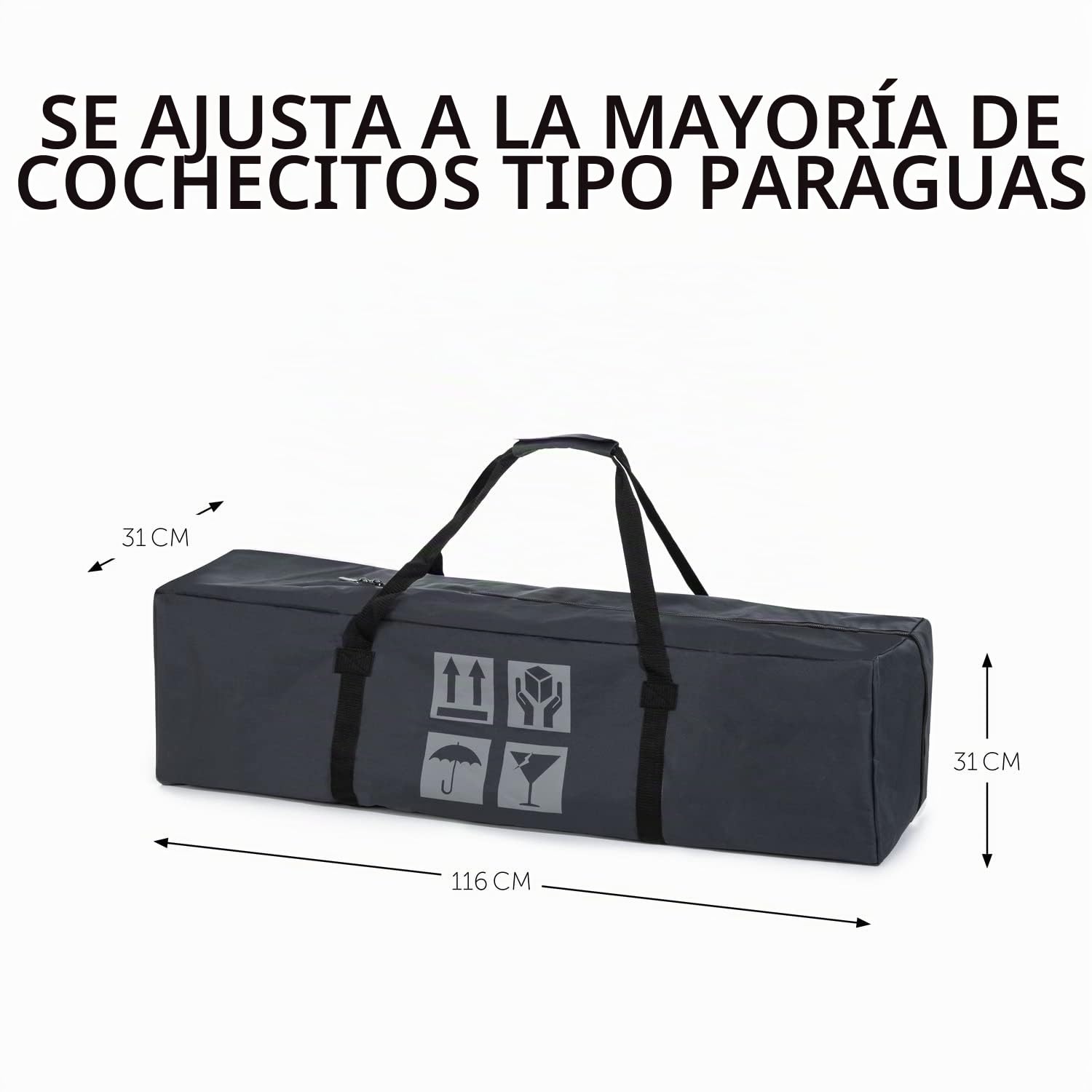 hauck Bag Me Bolsa para Carrito Bebé Universal | Funda Transporte Carro para Avión - Coche o Tren | Material Resitente e Impermeable Repele Suciedad | 115 x 31 x 31 cm - Gris