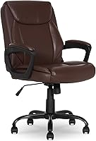 Amazon Basics Puresoft PU Mid-Back Office Chair, Brown - Adjustable Height/Tilt, Padded Arms, 275lb Capacity, Easy Assembly