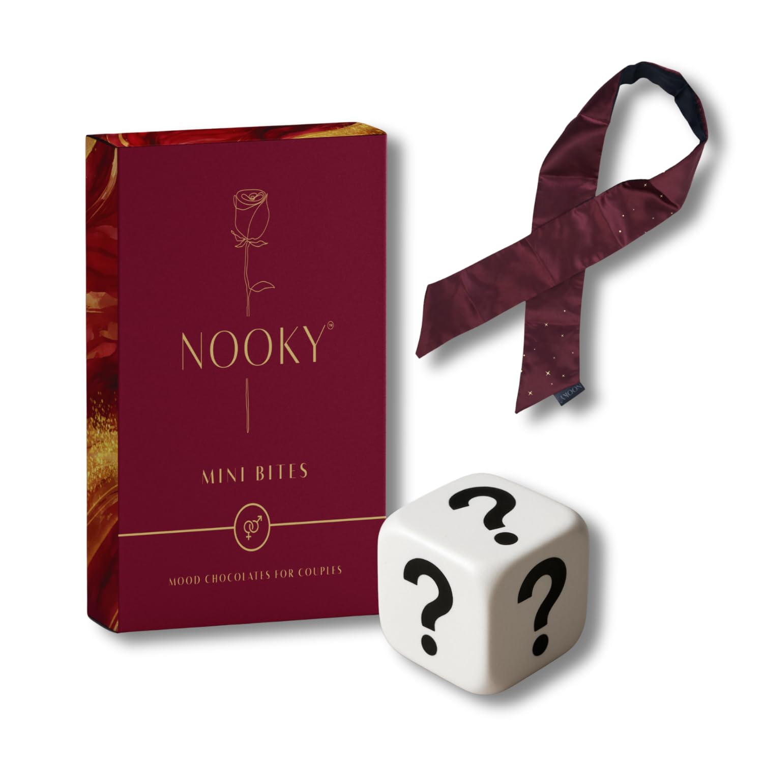 NOOKY MINI BITES for Men and Women | Premium Mood-Uplifting Dark Chocolate and FREE Saucy Scratch Card | Vegan & Gluten-Free Delight (Minibites + Blindfold + Position Dice)