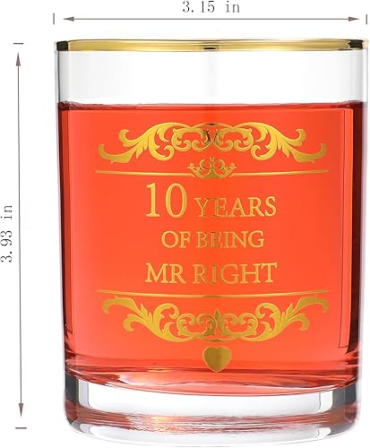 Miniatura 6 de Celebra tu décimo aniversario de boda o 10 años de estar juntos con estas copas de vino grabadas con 10 años de copa de whisky Mrs Always Right con