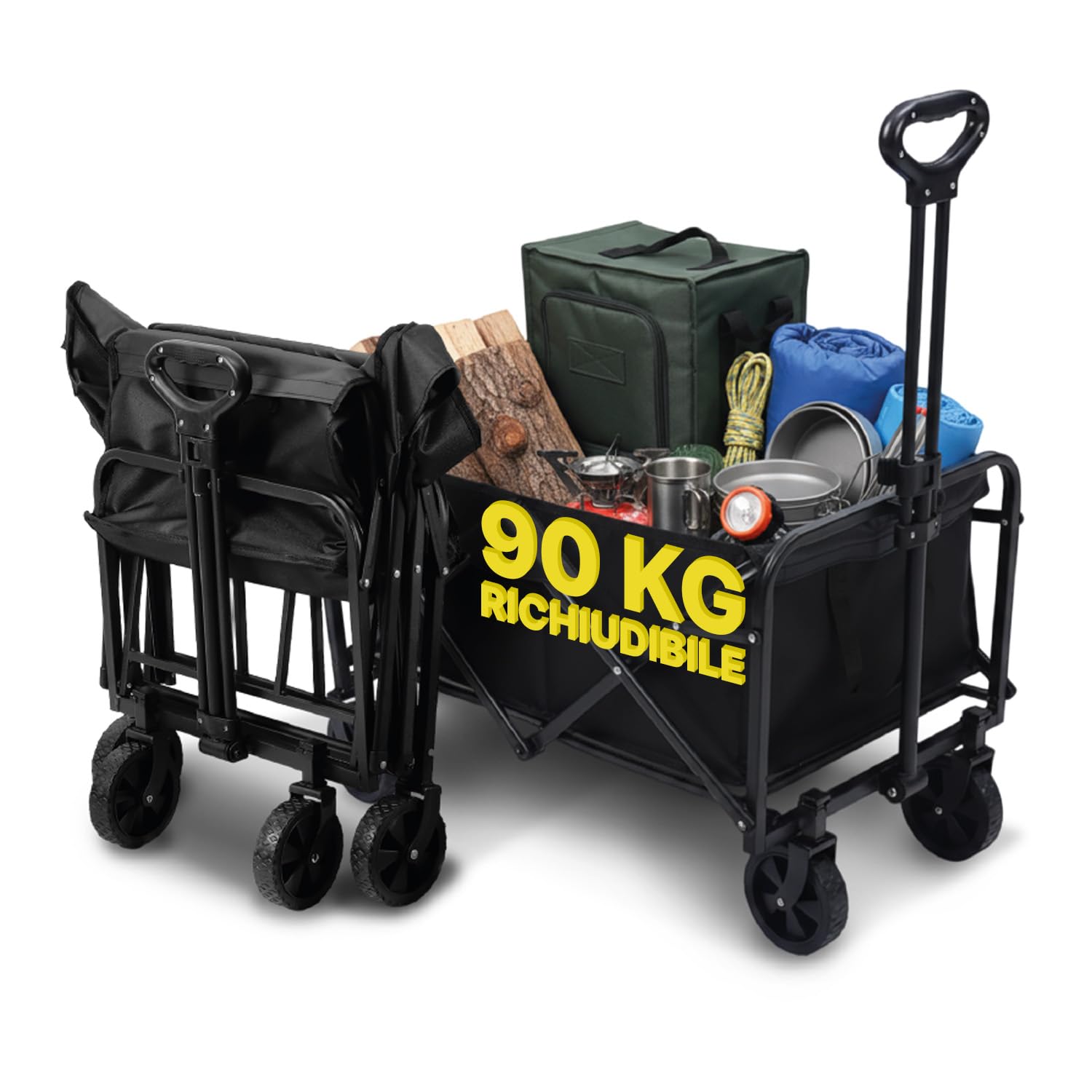Avilia - Carrello con Ruote Portatutto Pieghevole 72x47x60/85 cm in Acciaio Antracite, Portata 90 kg, Richiudibile Salvaspazio per Spesa, Spiaggia, Campeggio e Giardino