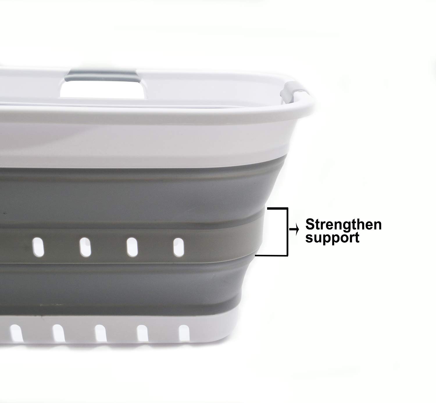Cesta plegable de plástico para la ropa sucia de 42L (11 galones), contenedor de almacenamiento plegable, organizador plegable, canasta portátil, cesta para ahorrar espacio (2, blanco/gris) 5