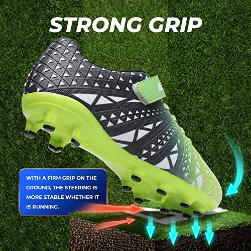 Ashion Unisex-Kids Soccer Cleats For Boys Girls Turf Firm Ground No-Tie Football Shoes Durable Green/Navy thumb #3