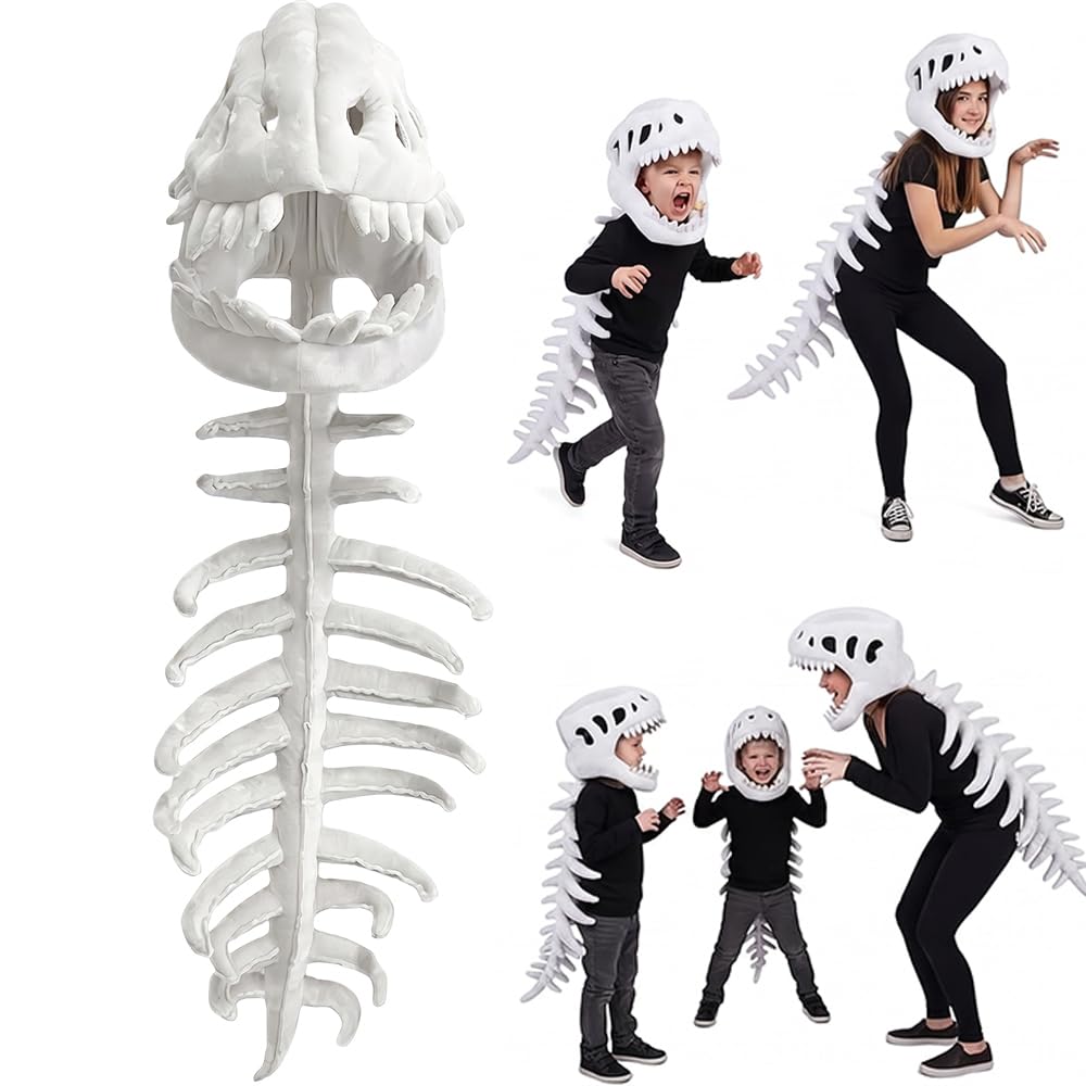 Mineup Realistic Dinosaur Skeleton Costume, 3D Spinosaurus Bone Plush Outfi with Spine Extension, Fun Wearable Soft Fossil Outfit for Kid Adult Halloween Cosplay Gifts and Themed Parties Outfits
