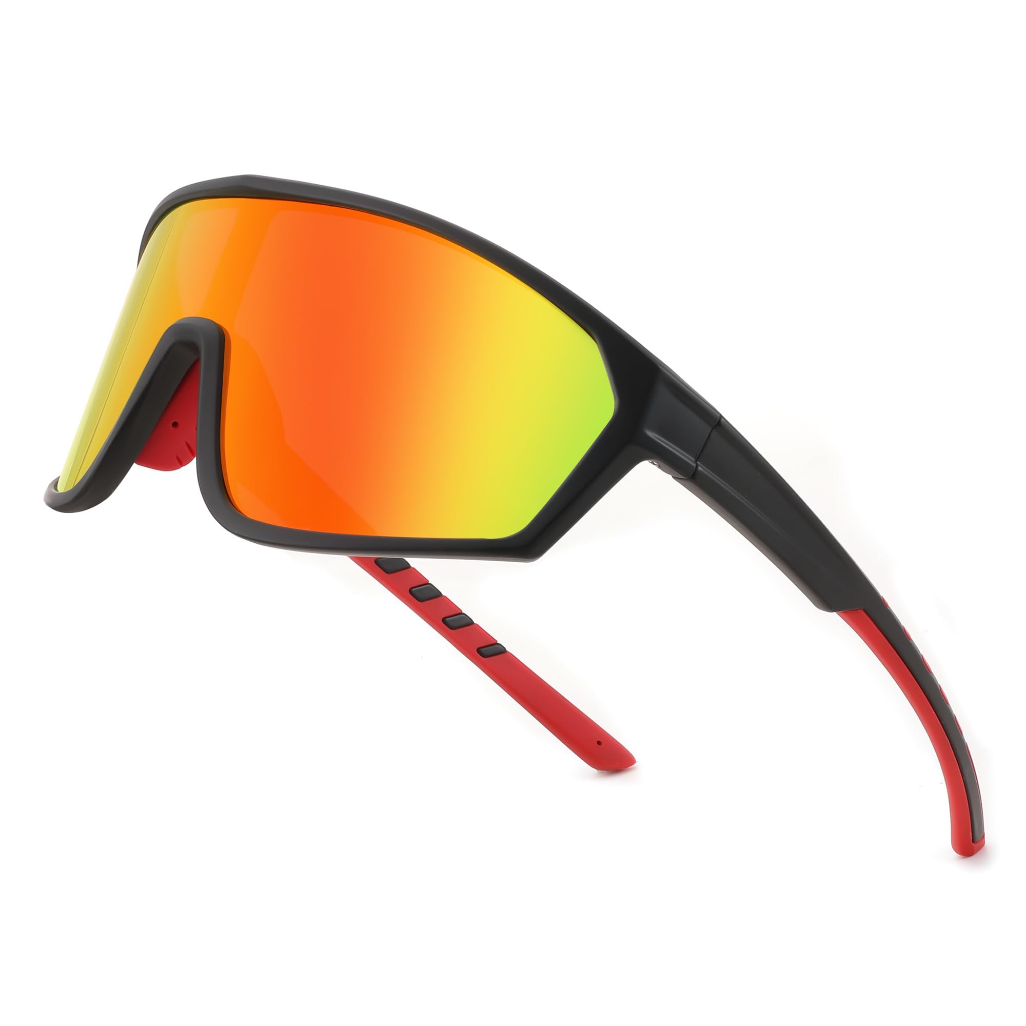 FEISEDY Polarized Sports Sunglasses for Men Women Cycling Running Fishing Tac Glasses UV400 Protection B1125 Black Frame & Red Mirror Lens 75 Millimeters