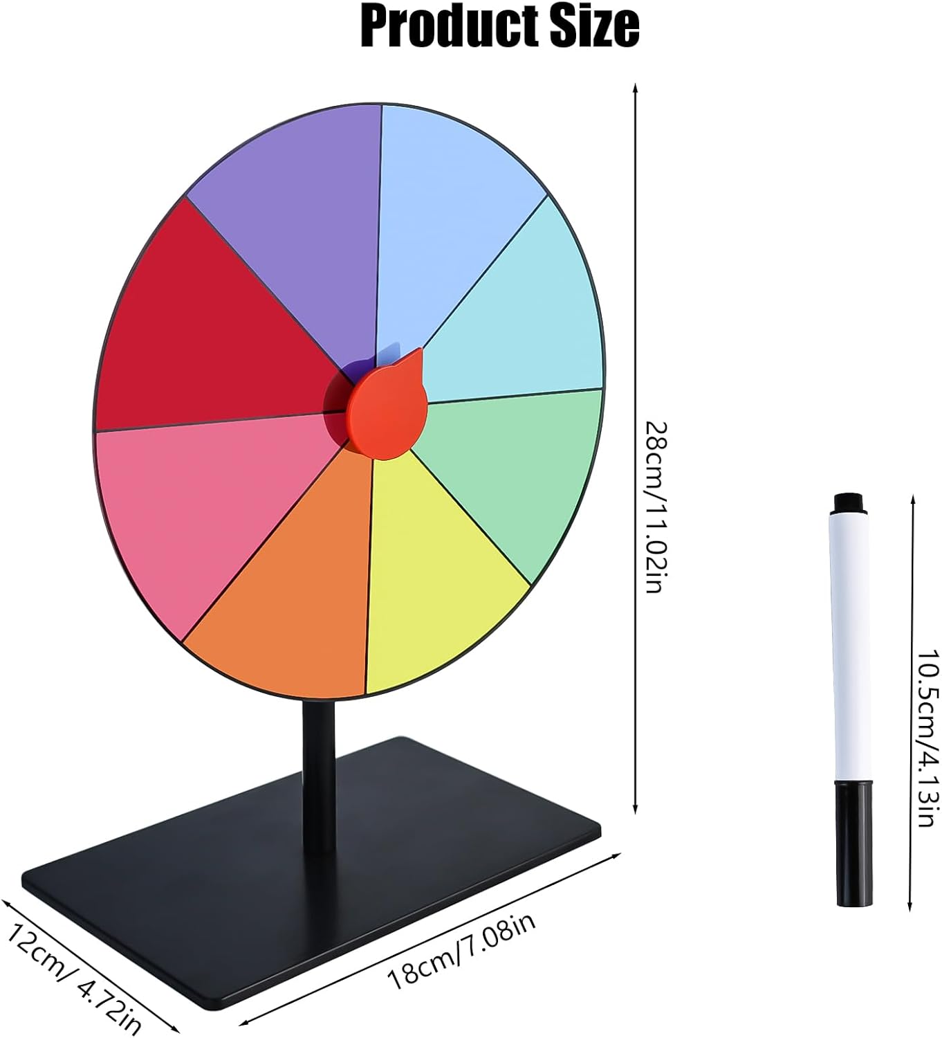 WVD 7.8inch Spinning Wheel, 8 Color Plinko Game Board Large, with Writing Pen,Easy to Clean Prize Wheel,Desktop Roulette Wheel, Party, Birthday, Games and Events - Image 2