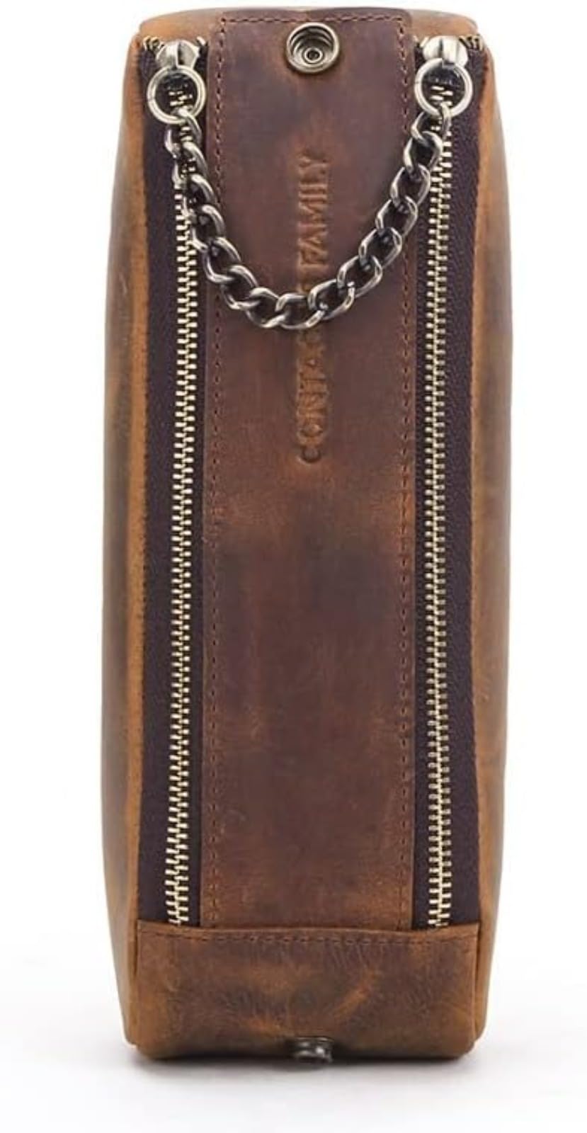 Crazy Horse, astuccio in pelle vintage, con cerniera e catena in metallo, borsa per cancelleria in vera pelle retrò, per scuola, ufficio, adulti e uomini
