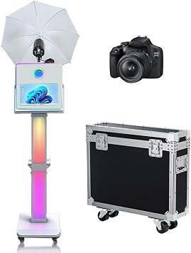Photo Booth Machine 15.6 inch with Soft-Light Umbrella Selfie Portable Touch Screen Photobooth,Mirror Photo Booth with Flight Case for Wedding Party Events Machine+Camera