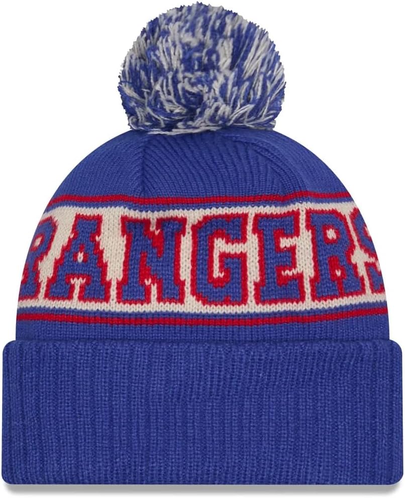 New Era NHL Unisex-Adult Primary Logo Retro Pom Cuffed Knit Fleece Lined Cold Weather Beanie Hat - Image 2