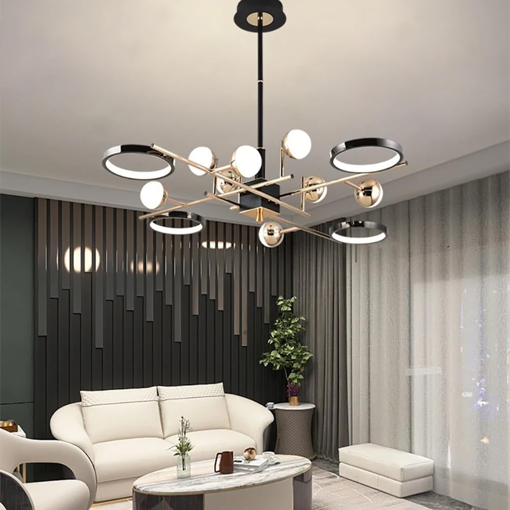 12-Lights LED Chandelier Pendant Light Fixture,120W Hanging Light Sconce Modern Round Indoor Lighting Ajustable 3000-6000K Hanging Lamp for Living Room Dining Room Kitchen Island Pendant Lights