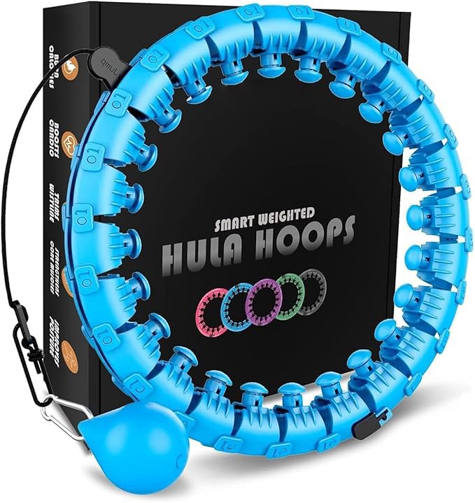 K-MART Smart Hula Ring Hoops, Weighted Hula Circle 24 Detachable Fitness Ring with 360 Degree Auto-Spinning Ball Gymnastics, Massage, Adult Fitness for Weight Loss (Blue)