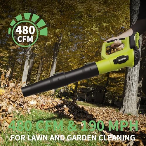 LEAPUL Leaf Blower Cordless with 2 Batteries & Fast Charger, Bright Green — view 3
