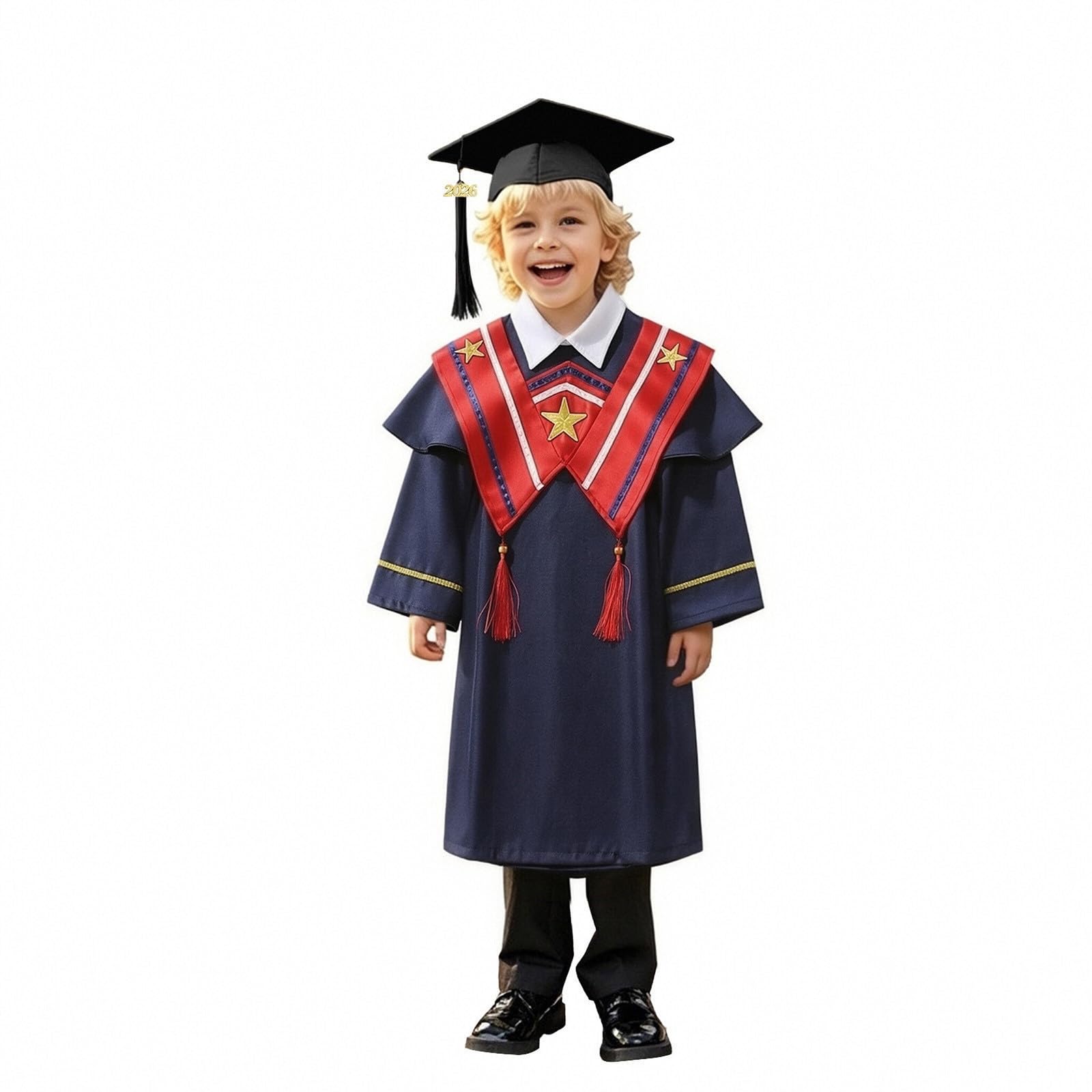 Kindergarten 2025 Graduation Cap and Gown Tassel Sets with Charm 2PCS Graduations Stoles for Kids Grad Party Clothes