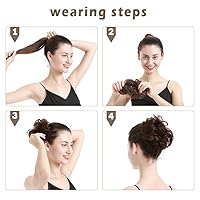 Vista 5 de Barsdar - Moño de cabello 100 % humano, Moño desordenado, Extensiones de cola de caballo, Moño de cabello rizado, Pieza de cabello