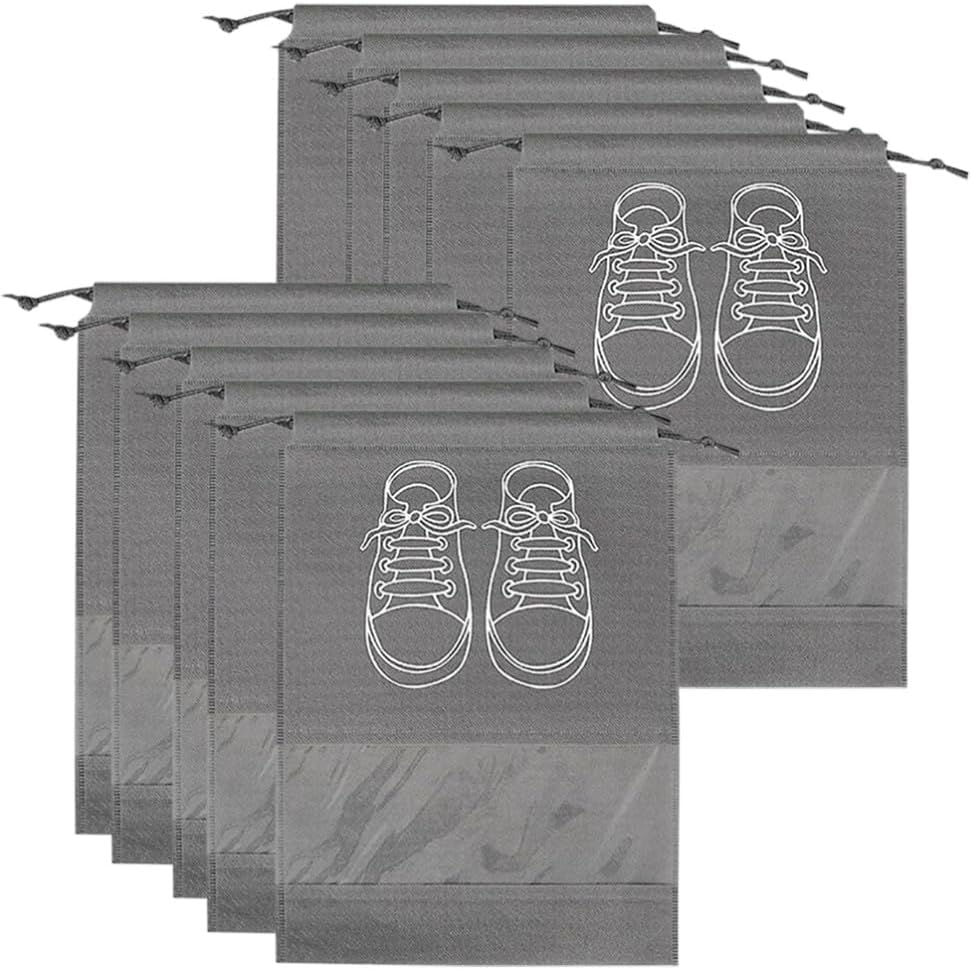 10 Pcs Large Shoe Storage Bags, Dustproof Drawstring Shoes Bags with Transparent Slot, Portable Waterproof Packing Organizers for Daily and Travel Use