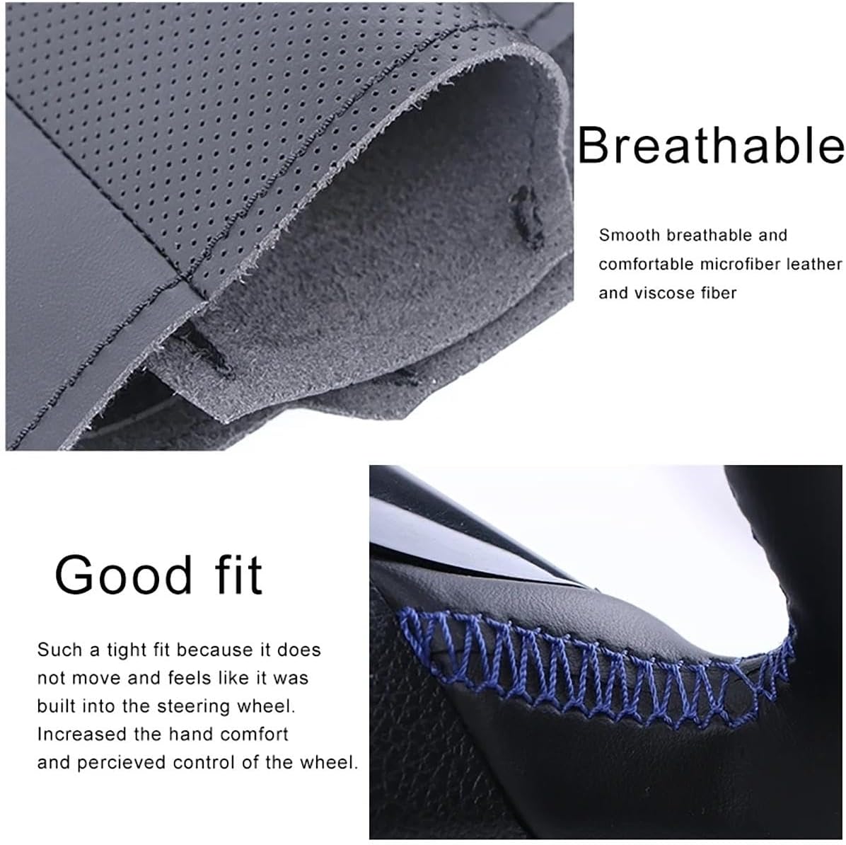 HATHWAY Fit for Ford Escape 2017-2019,Stitch Steering Wheel Cover,Black Leather Steering Wheel Wrap,Non-Slip Car Steering Wheel Cover