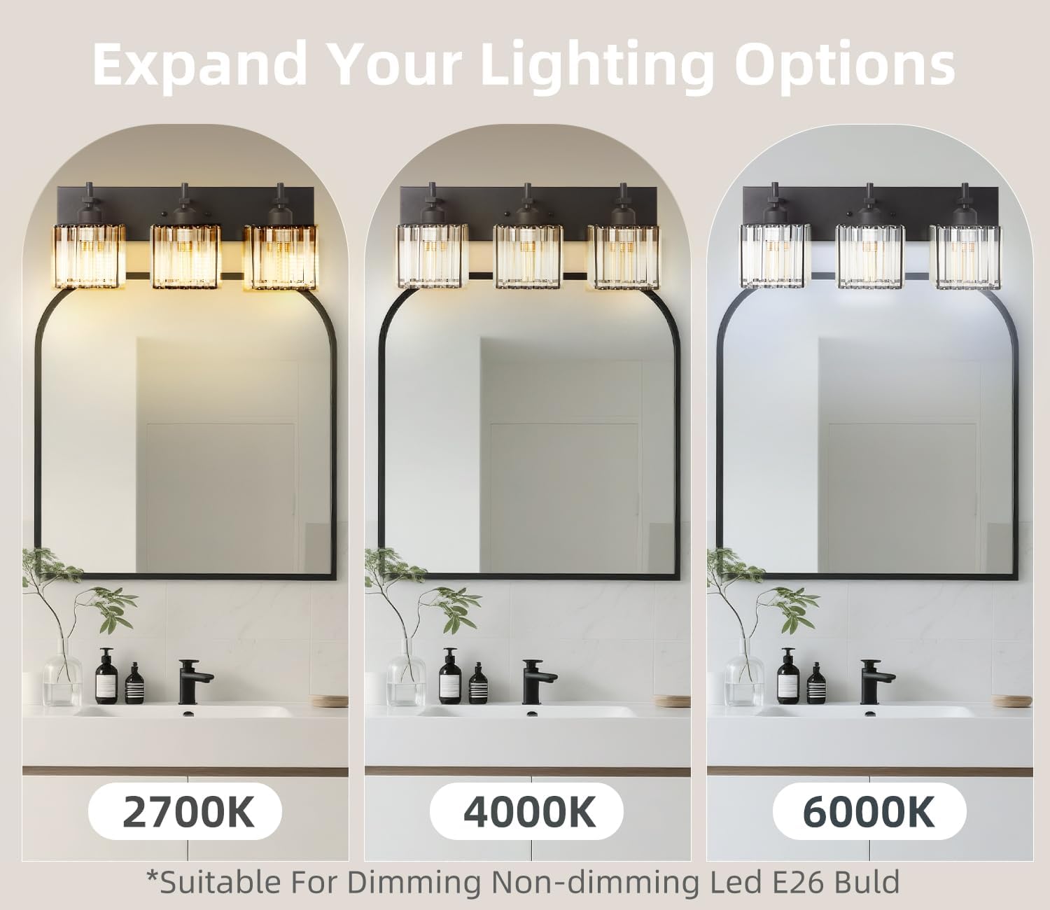 Modern Crystal Bathroom Vanity Lights, 3-Lights Matte Black Bathroom Light Fixtures Over Mirror,Wall Lamp for Living Room Hallway Cabinet
