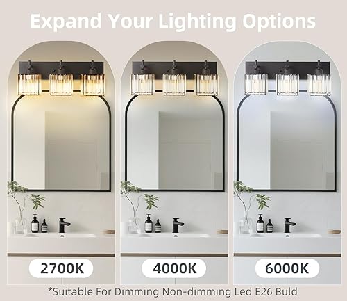 Miniatura 4 de SANKERFAN - Luces modernas de cristal para tocador de baño, 3 luces, negro mate, lámpara de pared para sala de estar, pasillo, armario