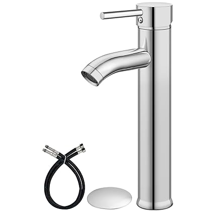 Airuida Bathroom Sink Faucet Stainless Steel Polish Chrome Tall Waterfall Bathroom Faucet Single Handle Single Hole Deck Mount with Circular Spout Sink Faucet Lavatory Vanity