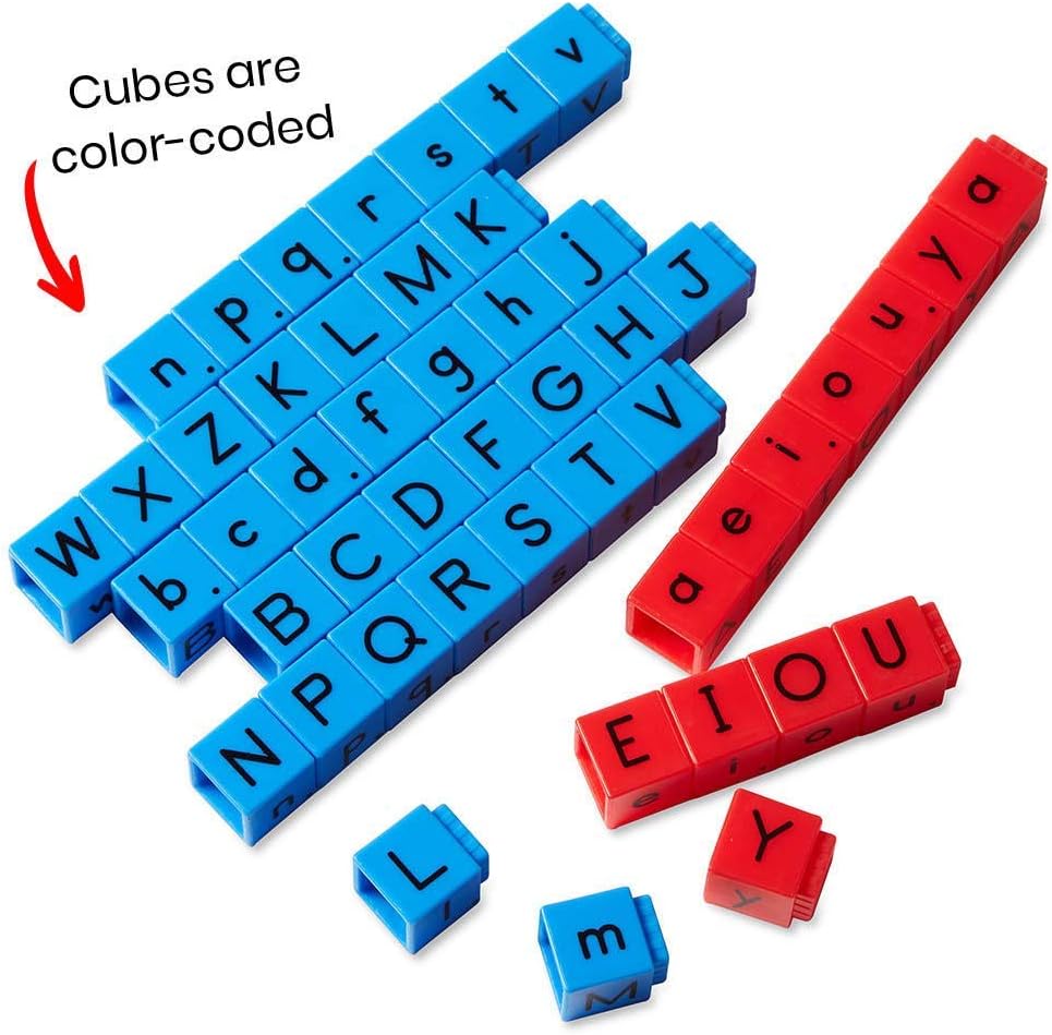 hand2mind Reading Rods, Create Sight Words with Alphabet Blocks, CVC Word Builders Linking Cubes, Reading Manipulatives, Montessori Alphabet, 1st Grade Reading, Homeschool Supplies (Set of 82)