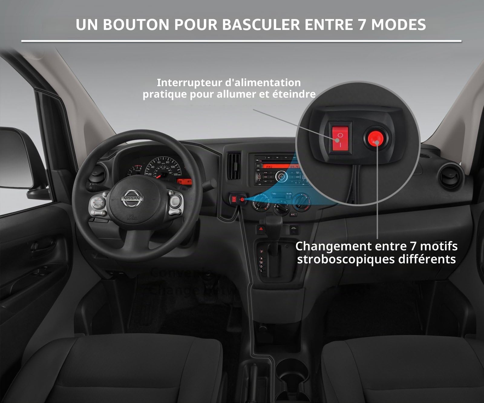 PROZOR 6-COB LED D'urgence avec 4 Forte Barre Magnétique Lumière d'éclairage d'urgence 7 modes 60W Lumière Avertissement Stroboscopique Feux Balise pour camion voiture 12 / 24V - lumière Bleu