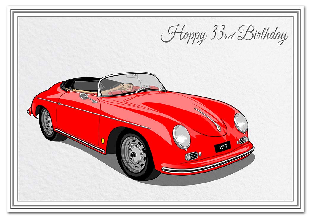 Happy Birthday Card for him - Men Boys all Ages Keepsake - Unique Sports Car (33rd Birthday Card)