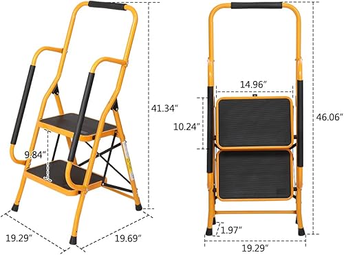 Miniatura 6 de Winado Escalera de 2 escalones con pasamanos, taburete plegable de 500 libras, con reposabrazos laterales antideslizantes, área de pedal grande,