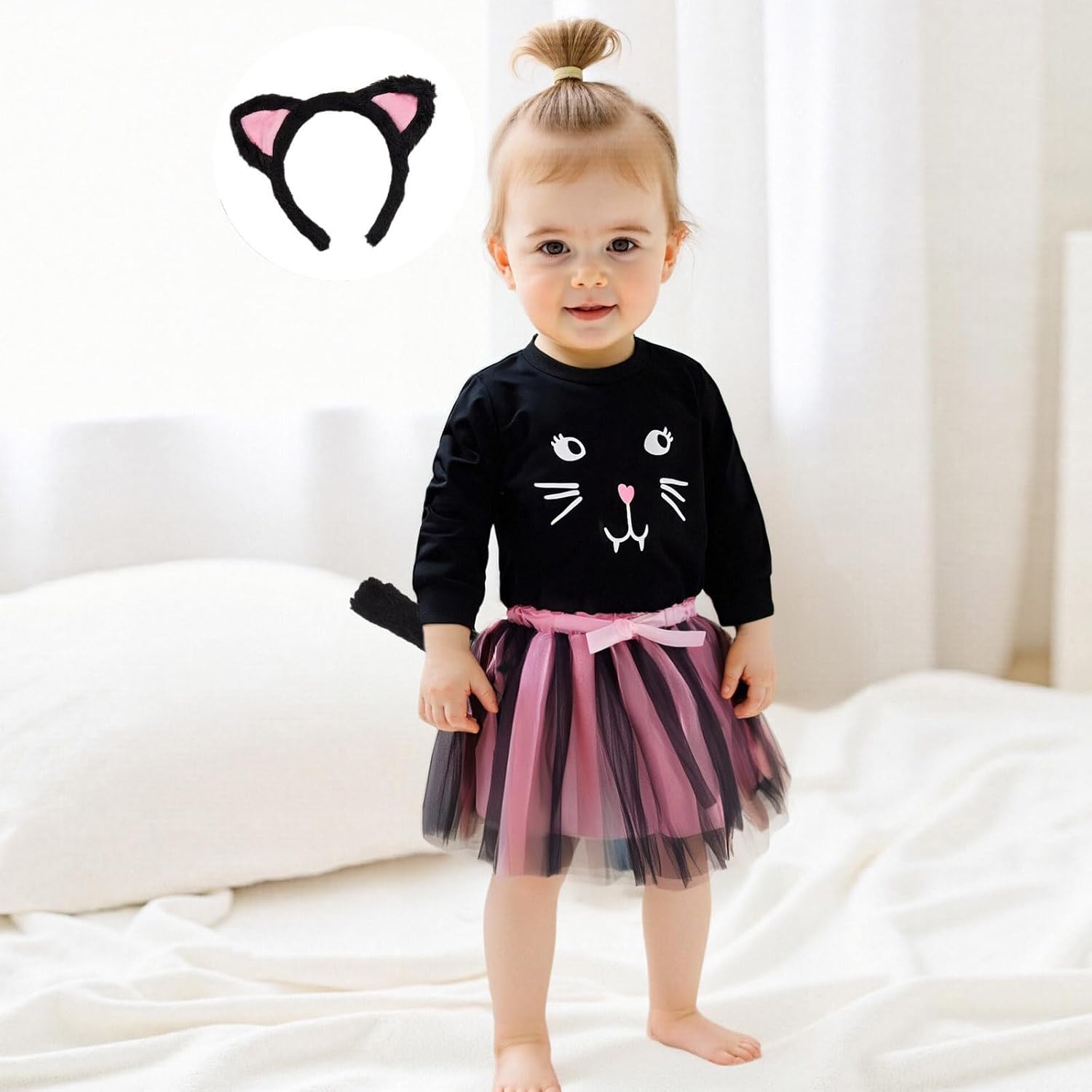 Toddler Baby Girl Halloween Outfit Black Cat Costume Long Sleeve Crewneck Sweatshirt Tutu Skirt Halloween Costumes