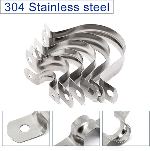 Miniatura 3 de Abrazaderas de conducto de acero inoxidable 304, correa rígida de tubo de 2 agujeros, soporte en U de metal resistente (10 piezas, 1.575 in)