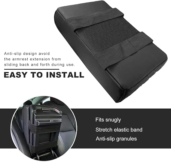 Car Center Console Armrest Pillow, Waterproof Leather Armrest Cushion with Cup Holder & Phone Holder, Memory Foam Arm Rest Box Cover Protector with Storage Bag for Most Cars (Glossy Black)
