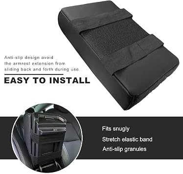 Car Center Console Armrest Pillow, Waterproof Leather Armrest Cushion with Cup Holder & Phone Holder, Memory Foam Arm Rest Box Cover Protector with Storage Bag for Most Cars (Glossy Black)