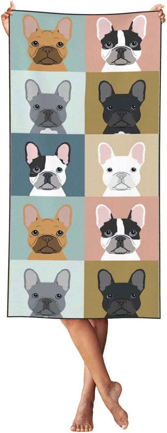 Peach Skin Velvet Quick Dry Lightweight French Bulldog Print Beach Towel for Beach,Bath,Pool,Gym,Yoga
