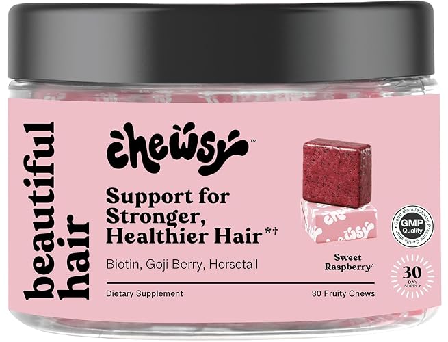 Chewsy - Beautiful Hair - Support for Stronger, Healthy Hair - with Biotin, Horsetail Extract, Goji Berry & Vitamins - Sweet Raspberry, 30-Day Supply