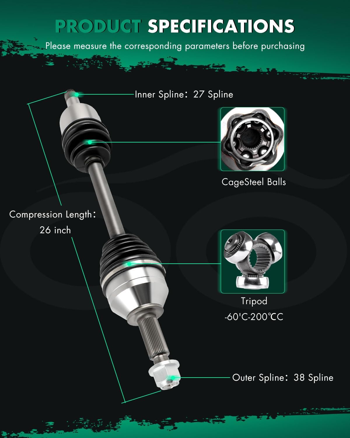 SCITOO Front Left Driver Side CV Axle Shaft Assembly Fit for Ford Flex,for Ford Taurus,for Ford Taurus X,for Lincoln MKS,for Lincoln MKT,for Mercury Sable 3.5L,3.7L