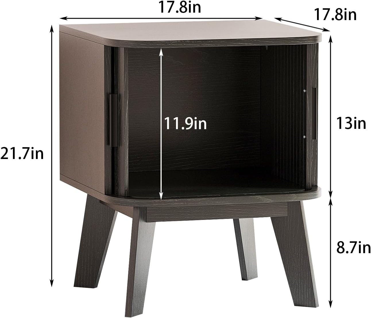 Fluted Nightstand Set of 2, Wooden Night Stand with Sliding Doors, Bedside Table, Modern Mid Century End Tables for Bedroom Sofa Couch Office(1, Nightstand with Sliding Doors-Black)