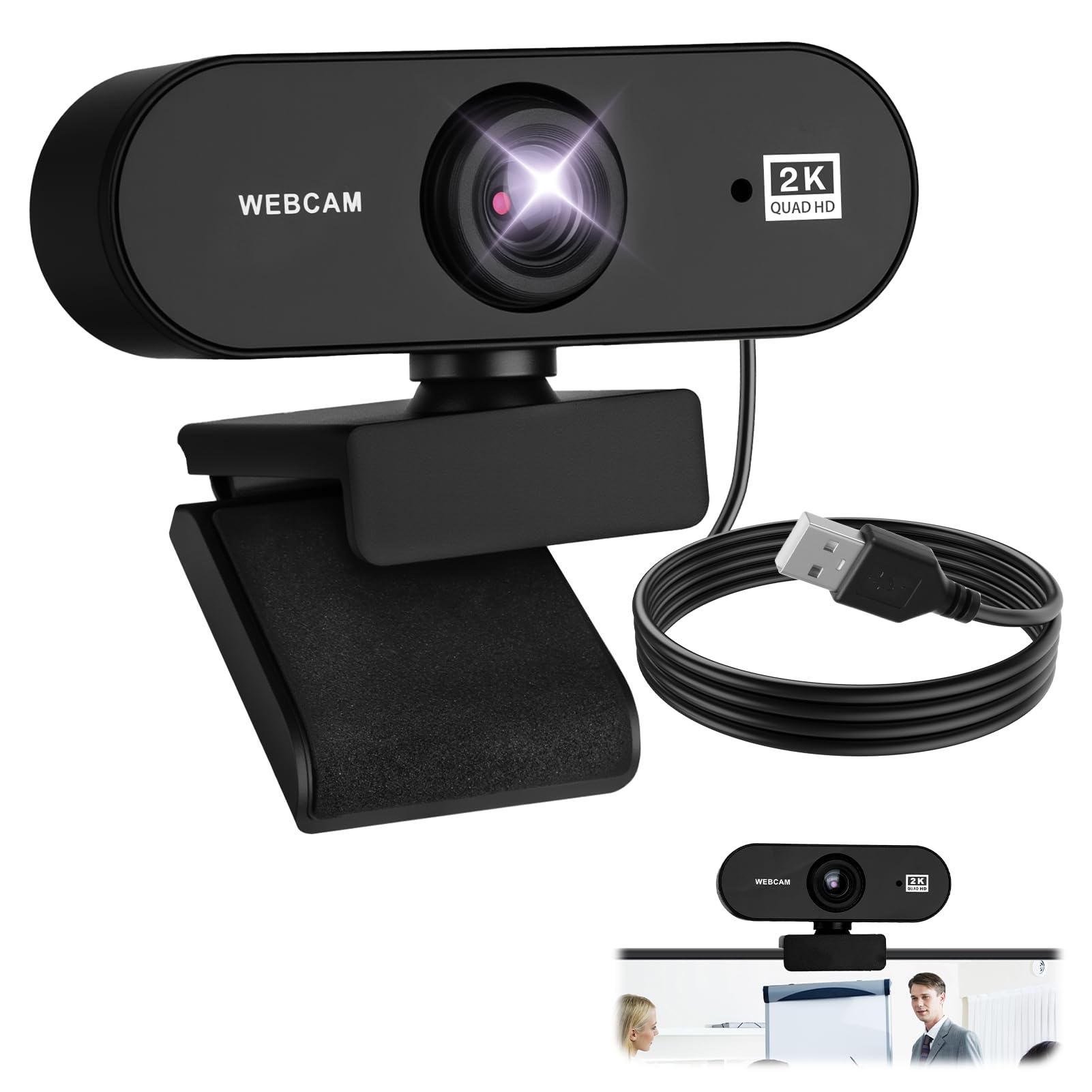 Webcam 2K 30FPS Full HD 1080P, Web Camera PC con Microfono | 360°Ajustable Plug and Play para Windows, MacOS, Linux, Camara Web PC para Computadora Videoconferencias Gaming, Conferencias