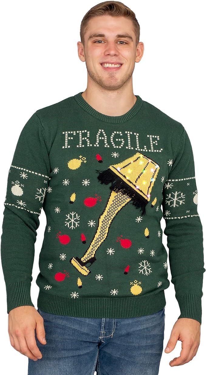 Fragile Leg Lamp Light Up Green Ugly Christmas Sweater