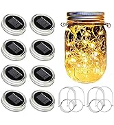 Solar Mason Jar Lights [Updated], 8 Pack 20 LED Waterproof Fairy Firefly Jar Lids String Lights w...